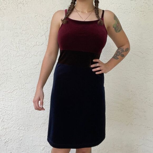 Velvet Tri-Color Mini Dress by Express - Picture 2 of 4